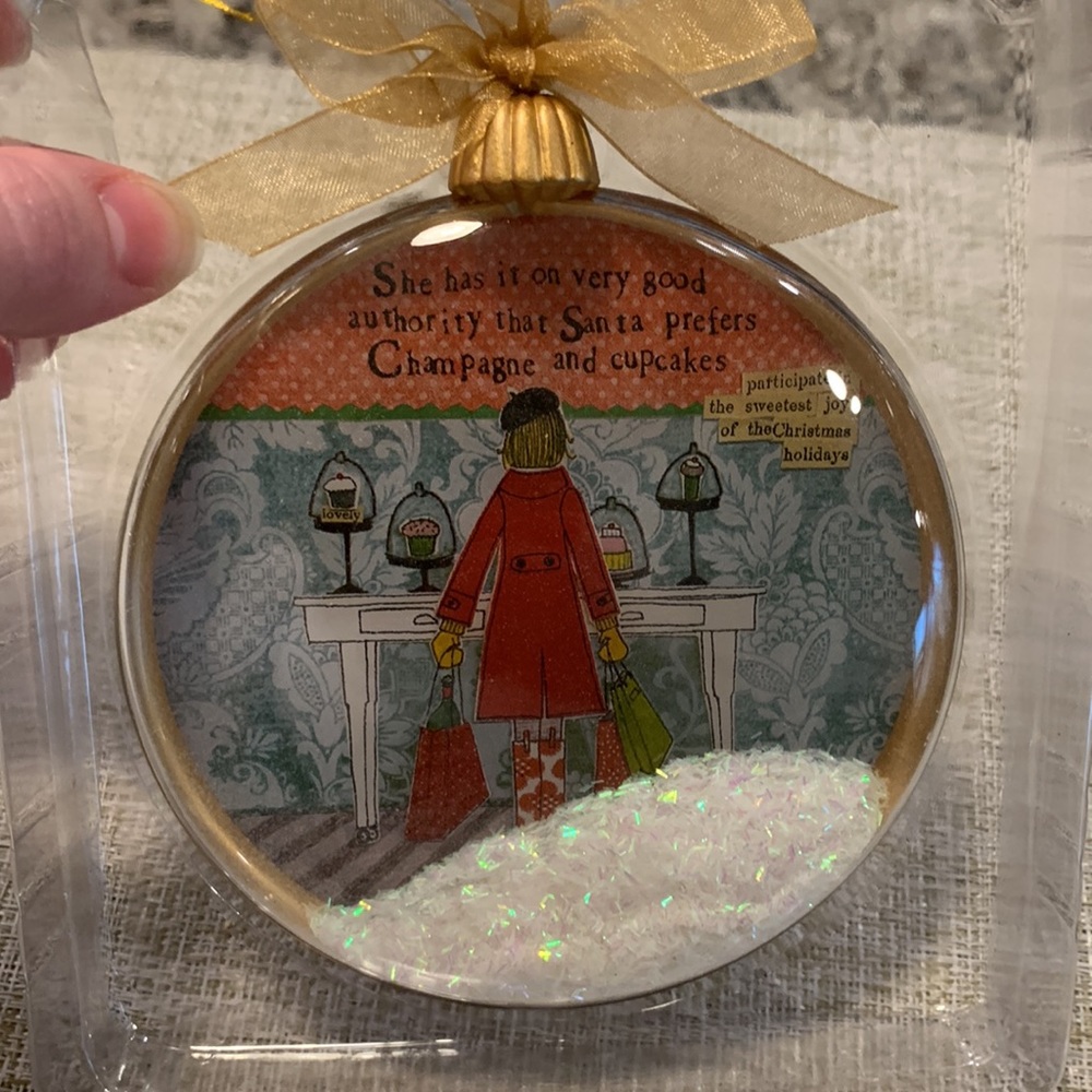 Curly Girl Design “Santa Prefers Champagne” Glass and Glitter Ornament